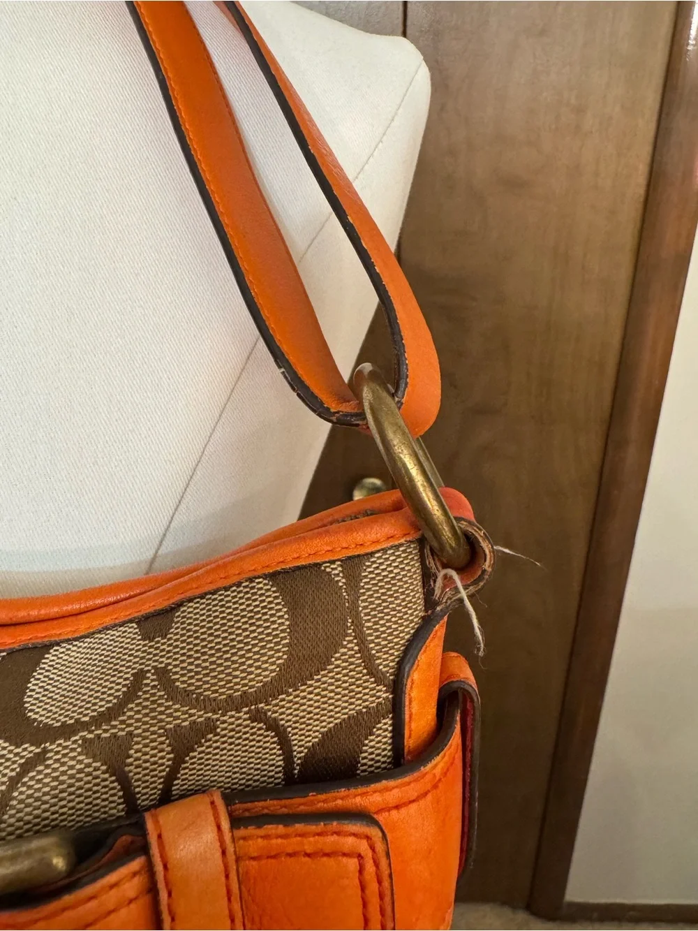 Coach Signature Canvas SoHo Hobo Bag in Khaki Orange